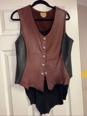 Women's Two-Tone Vintage Hide and Soul large  Leather Vest - Burgundy and Black